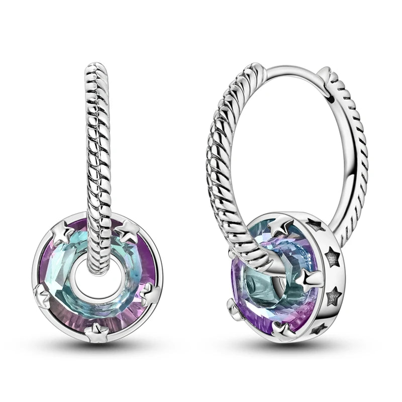 Boucles d’Oreilles Créoles Scintillantes en Argent 925 – Zircons Multicolores & Design Élégant | Bijou Hypoallergénique de Luxe pour Femme