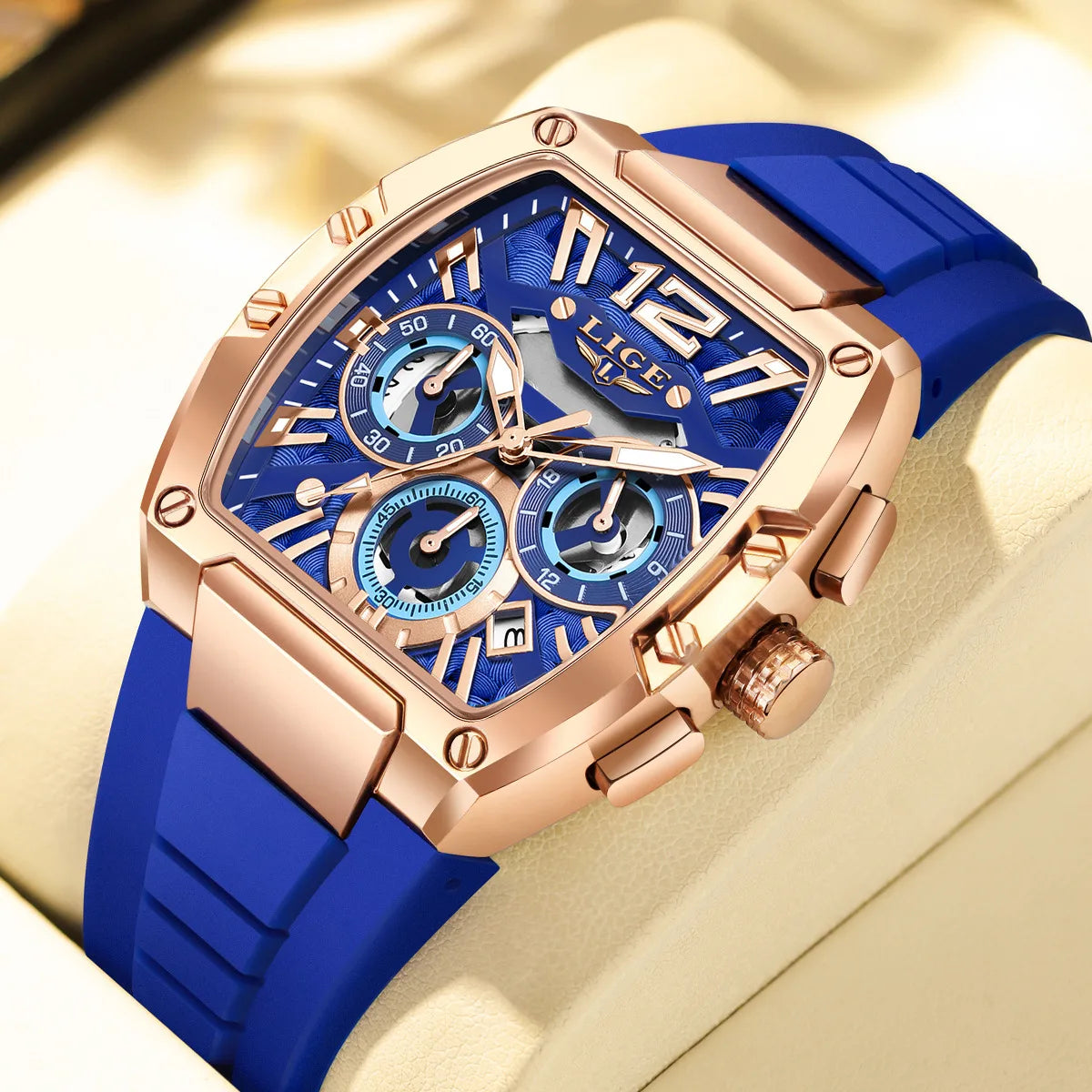 Montre Homme “LIGE Chrono Sport” — Design Carré, Chronographe Lumineux & Style Élégance Urbaine