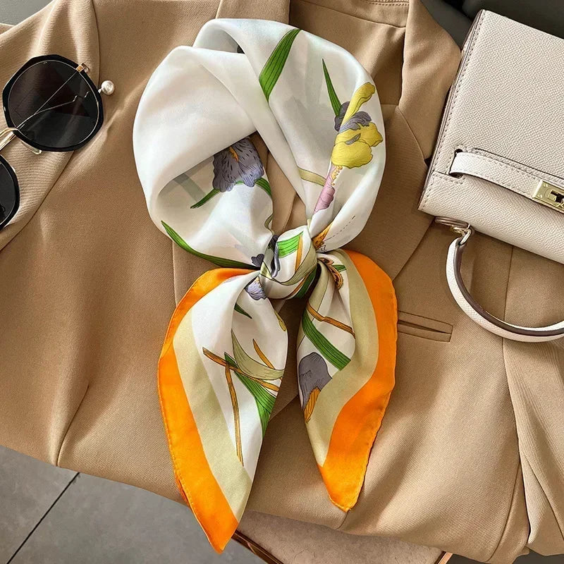 Foulard Carré Satiné Femme – Imprimé Élégant Style Soie | Accessoire Chic pour Cheveux, Cou ou Sac à Main