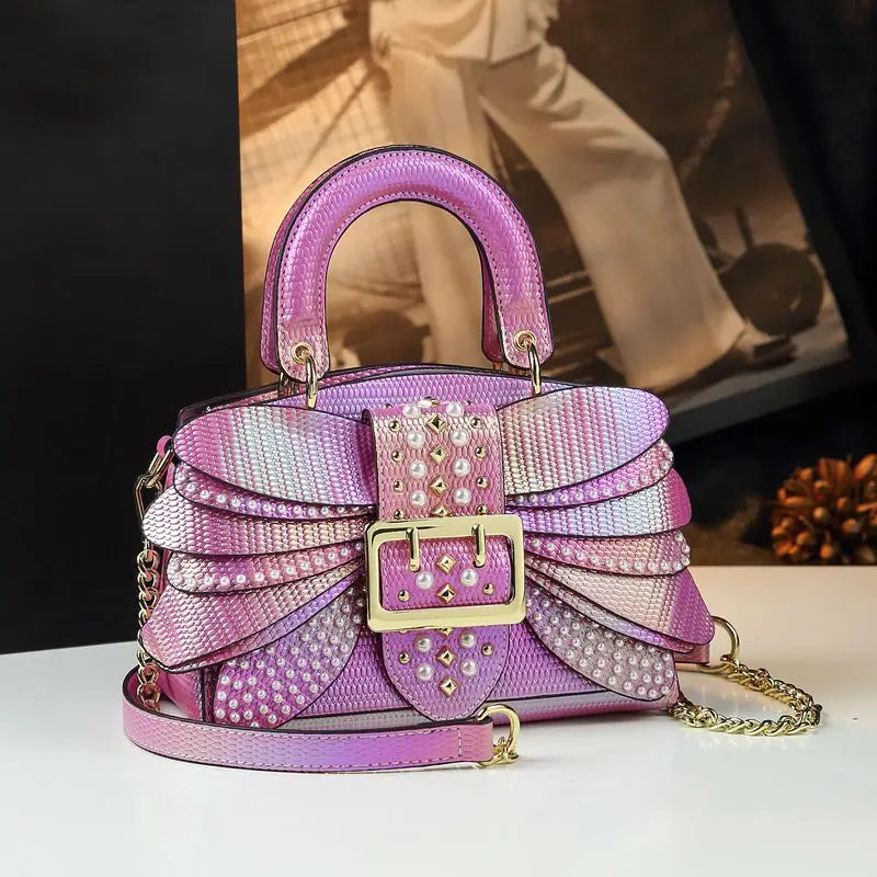 Sac à Main Femme Luxe Perles & Rivets – Modèle Élégant à Poignée Rigide | Style Glamour et Original Haut de Gamme