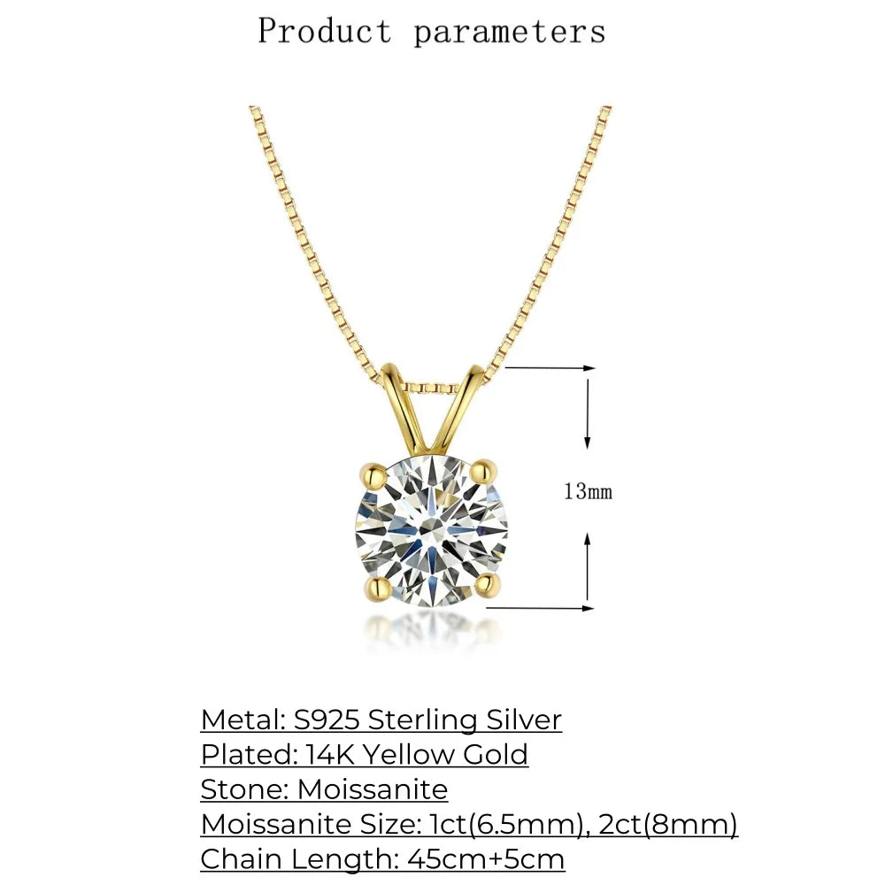 Collier Pendentif Moissanite 1-2 Carats en Argent 925 Plaqué Or 14K – Éclat Diamant et Élégance Intemporelle