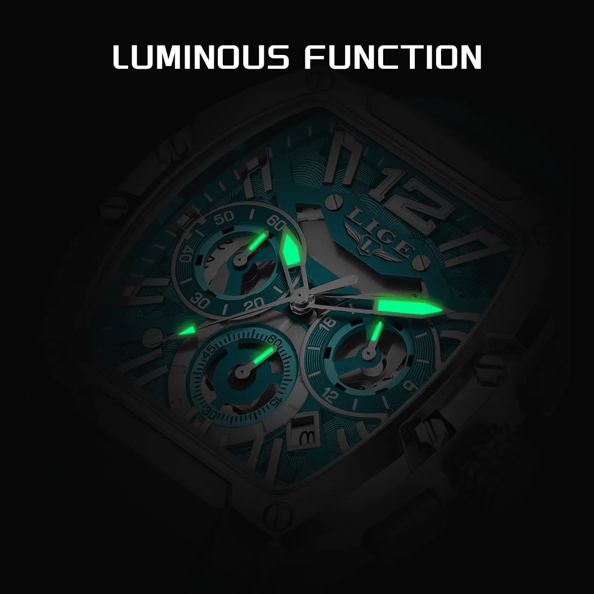 Montre Homme “LIGE Chrono Sport” — Design Carré, Chronographe Lumineux & Style Élégance Urbaine