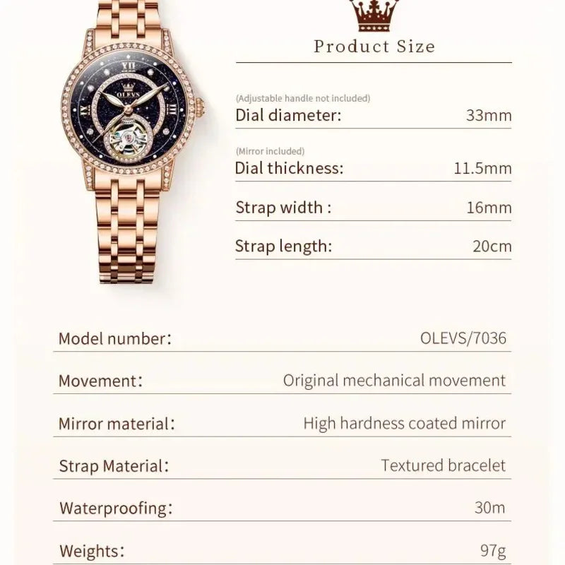 Montre Automatique Femme Luxe – Design Squelette & Détails Diamants | Élégante, Brillante et Intemporelle
