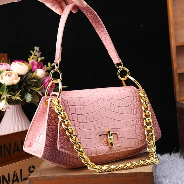 Sac à Main Femme en Cuir Véritable – Motif Crocodile Chic | Sac Bandoulière Élégant & Compact, Style Luxe 2024