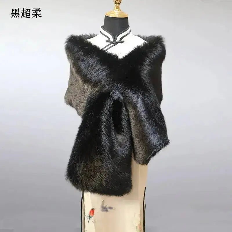 Châle Luxe Femme en Fausse Fourrure – Écharpe Douce et Élégante | Idéal Mariage, Soirée ou Hiver Chic