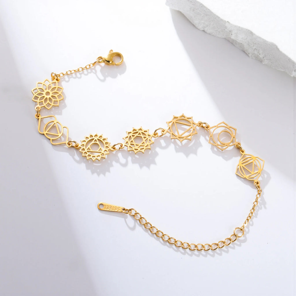 Bracelet 7 Chakras fleur de lotus – Acier inoxydable doré, énergie et équilibre intérieur 🌙