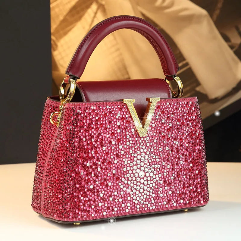 Sac à Main Femme Luxe à Strass – Poignée Rigide et Détail Doré | Sac Brillant Chic Soirée ou Cérémonie