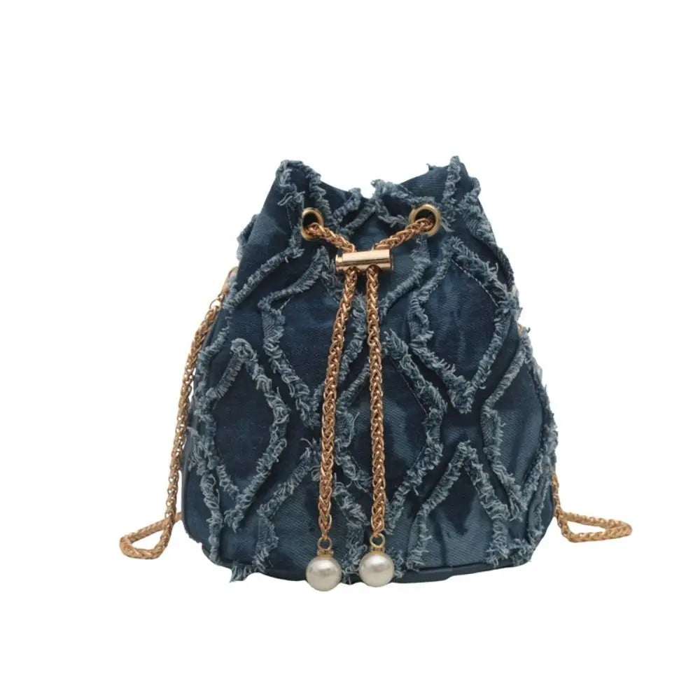 Sac Seau en Jean avec Perles et Chaîne Dorée – Élégance Décontractée & Style Coréen Tendance