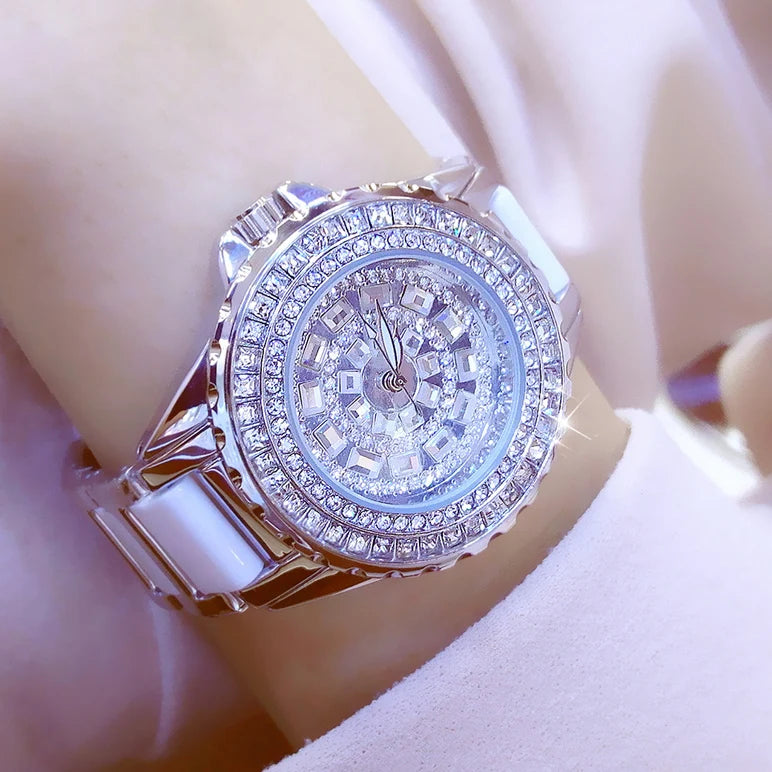 Montre Femme Luxe Dorée – BS Bee Sister | Cadran & Bracelet Ornés de Cristaux Étincelants | Élégance et Brillanc