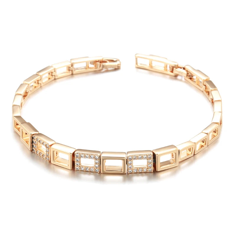 Bracelet à Maillons Carrés Plaqué Or Rose – Zircons Éclatants | Bijou de Luxe Féminin Élégant et Intemporel