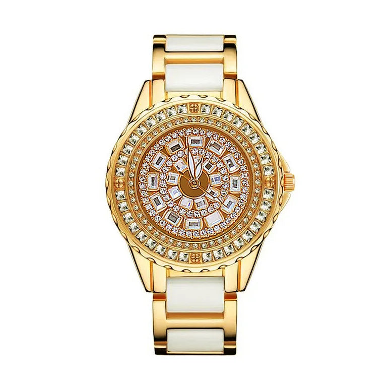 Montre Femme Luxe Dorée – BS Bee Sister | Cadran & Bracelet Ornés de Cristaux Étincelants | Élégance et Brillanc