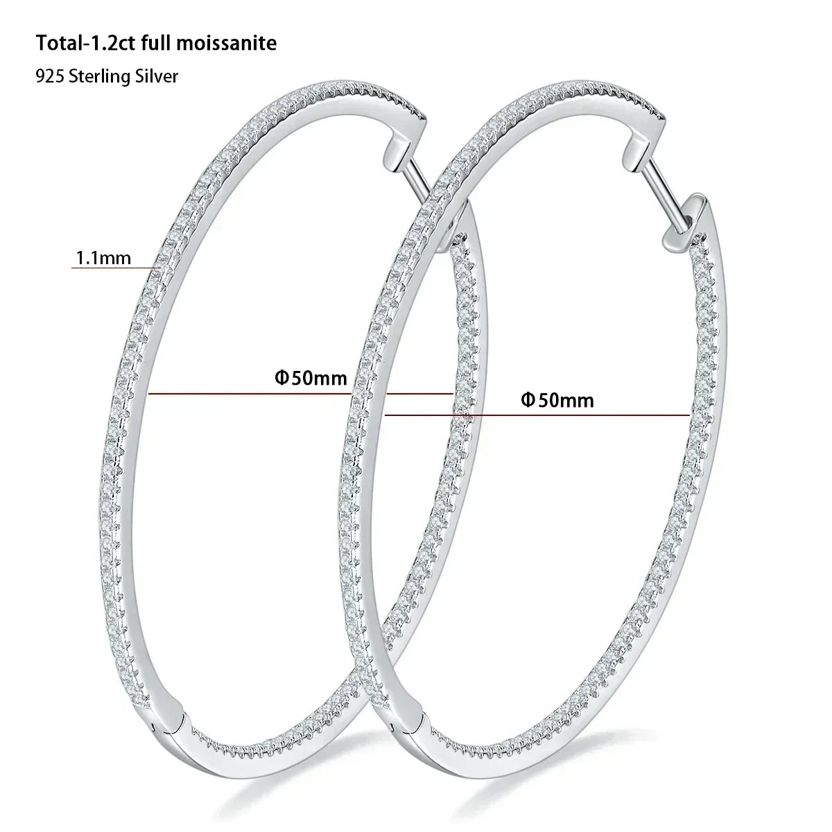 Créoles de Luxe en Argent 925 & Or Blanc 18K – Boucles d’Oreilles Moissanite Étincelantes | Élégance Intemporelle et Raffinement Féminin