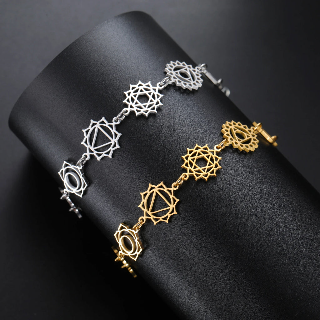 Bracelet 7 Chakras fleur de lotus – Acier inoxydable doré, énergie et équilibre intérieur 🌙