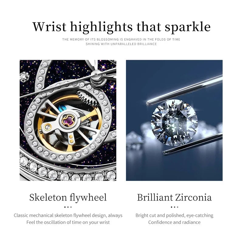 Montre Automatique Femme Luxe – Design Squelette & Détails Diamants | Élégante, Brillante et Intemporelle