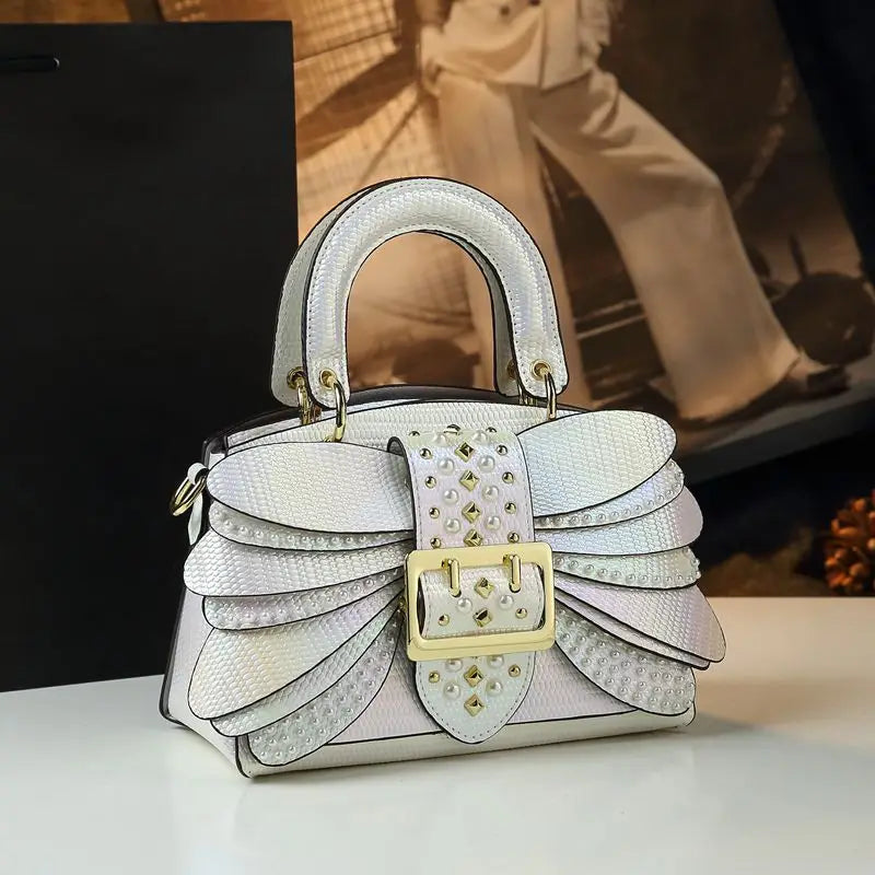 Sac à Main Femme Luxe Perles & Rivets – Modèle Élégant à Poignée Rigide | Style Glamour et Original Haut de Gamme