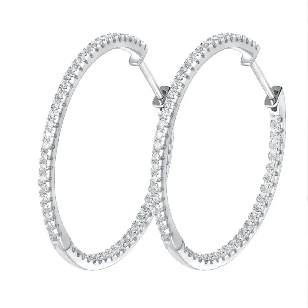 Créoles de Luxe en Argent 925 & Or Blanc 18K – Boucles d’Oreilles Moissanite Étincelantes | Élégance Intemporelle et Raffinement Féminin