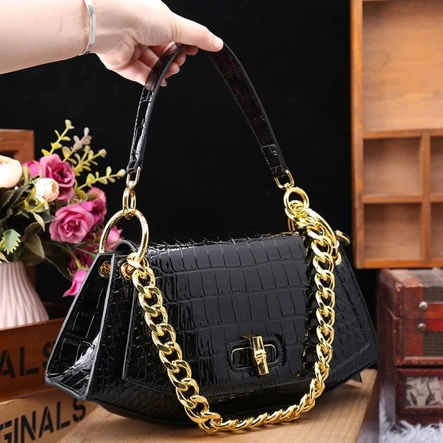 Sac à Main Femme en Cuir Véritable – Motif Crocodile Chic | Sac Bandoulière Élégant & Compact, Style Luxe 2024