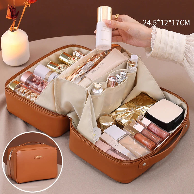 Trousse de Maquillage Femme Grande Capacité – Pochette de Voyage Multifonction en Cuir PU | Rangement Cosmétique Élégant et Pratique