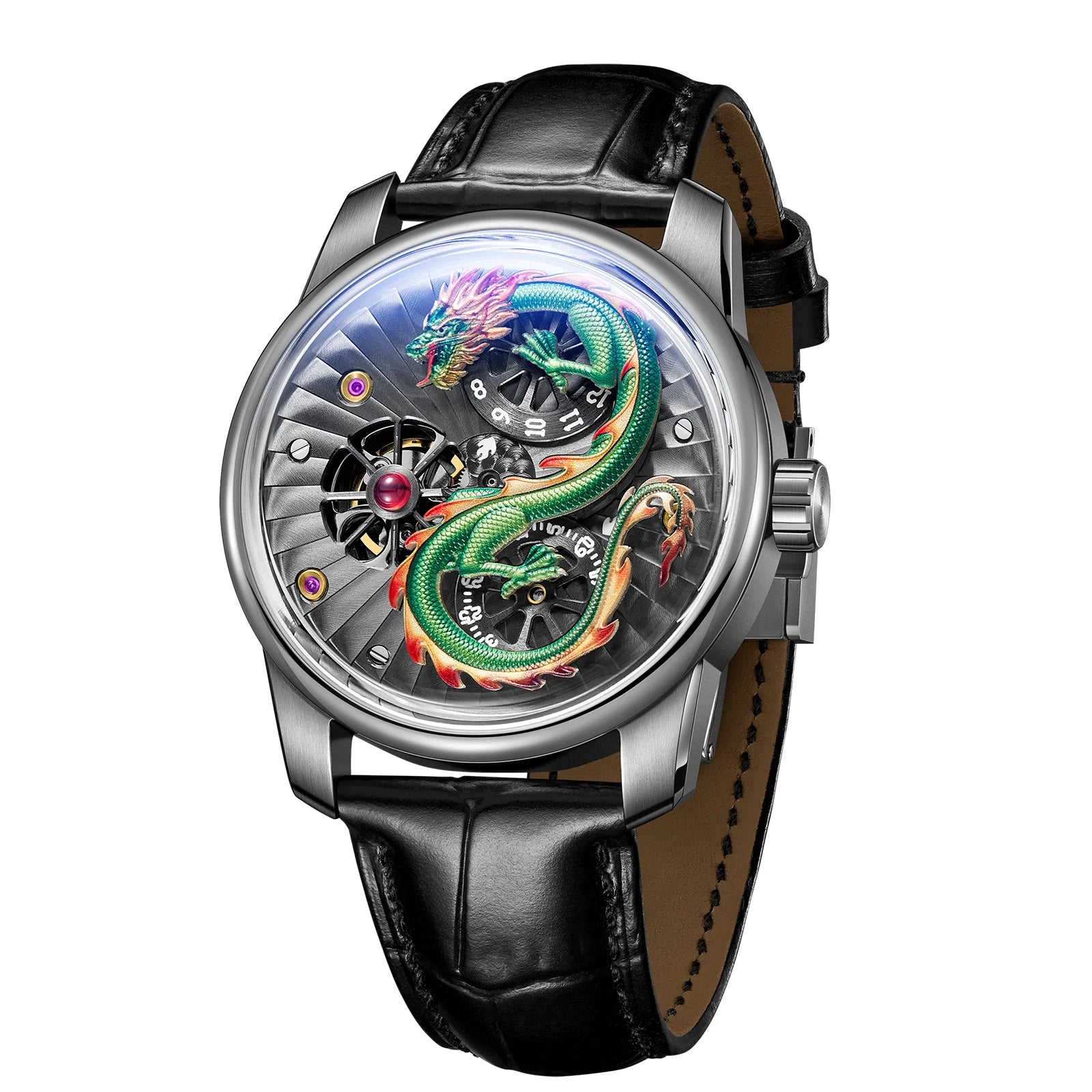 Montre automatique homme “Dragon Royal” – Édition Prestige en or et cuir véritable