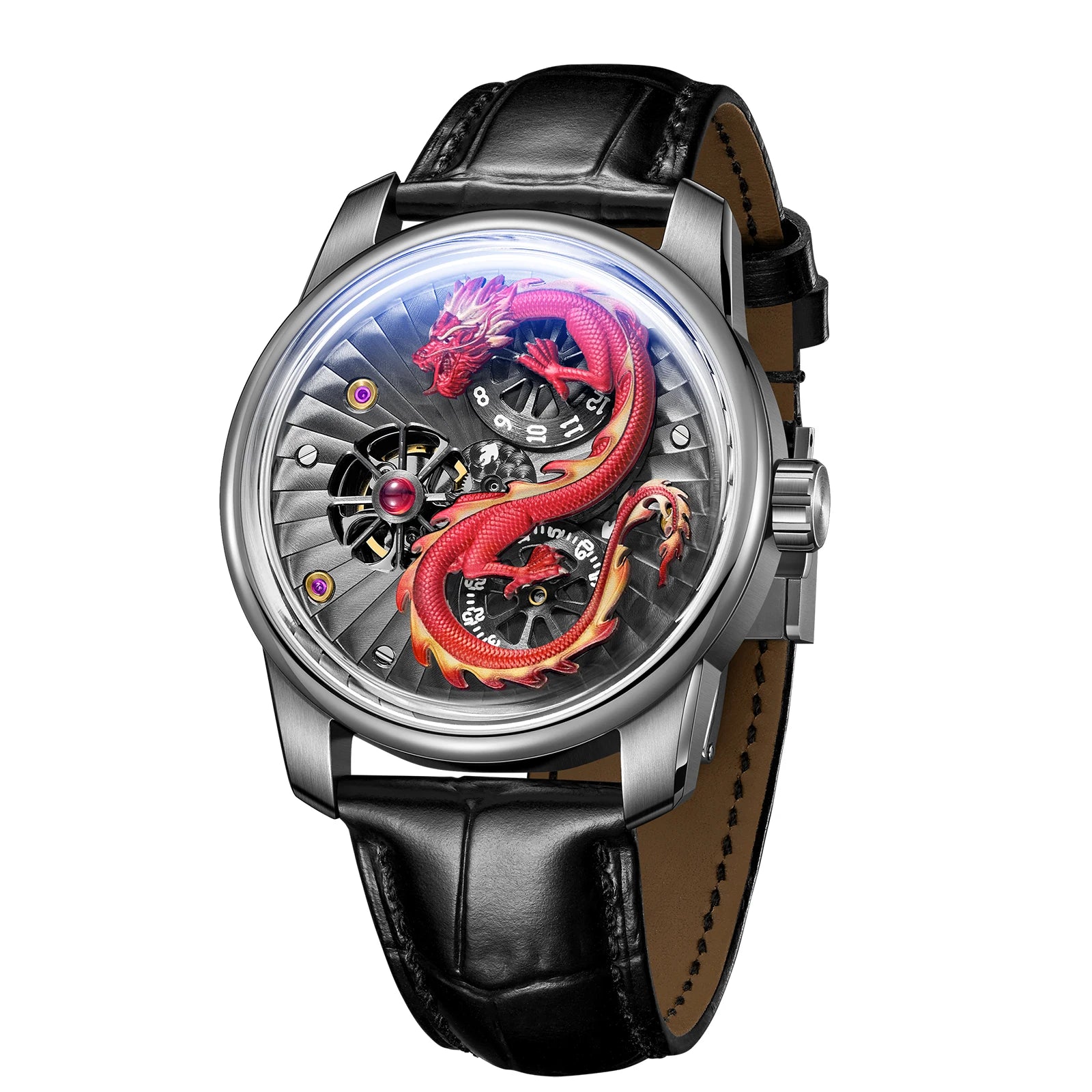 Montre automatique homme “Dragon Royal” – Édition Prestige en or et cuir véritable