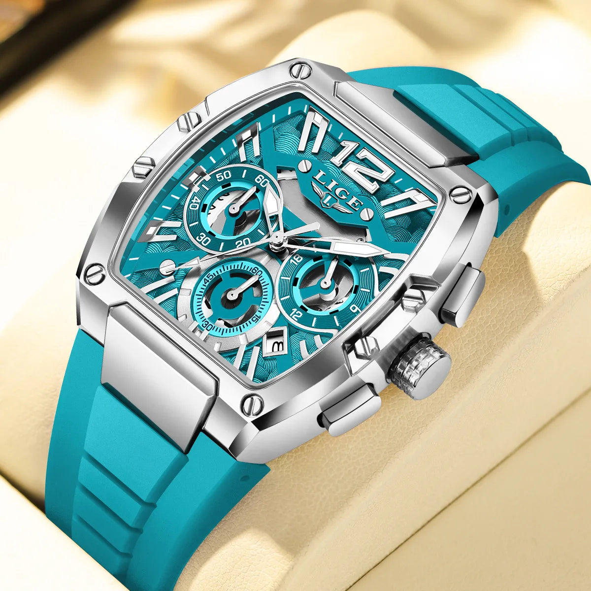 Montre Homme “LIGE Chrono Sport” — Design Carré, Chronographe Lumineux & Style Élégance Urbaine
