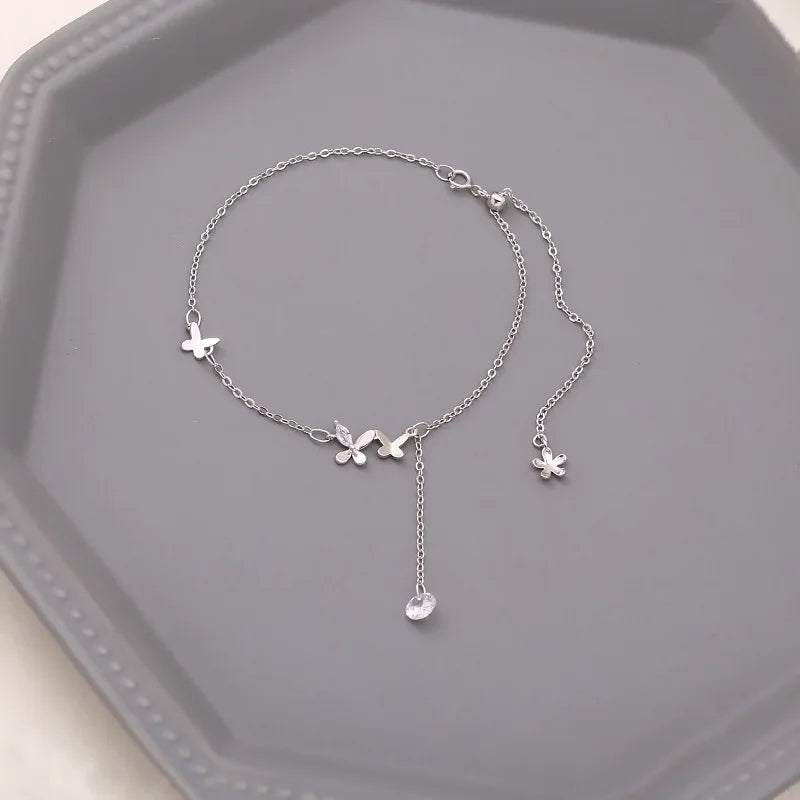 Bracelet de Cheville Femme en Argent 925 – Chaîne Éclatante avec Cristaux Zirconium | Bijou Élégant et Raffiné pour l’Été