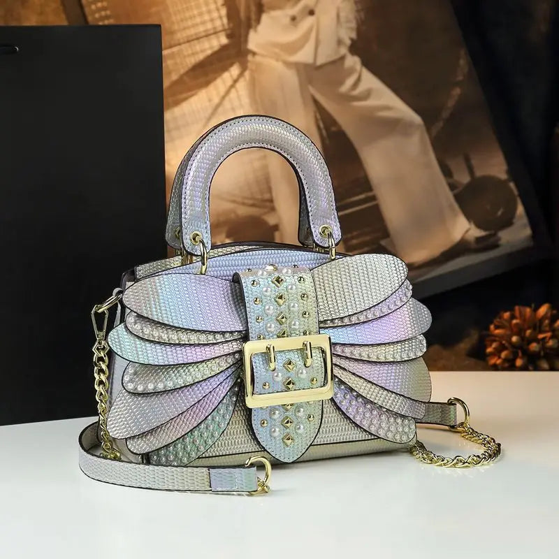 Sac à Main Femme Luxe Perles & Rivets – Modèle Élégant à Poignée Rigide | Style Glamour et Original Haut de Gamme