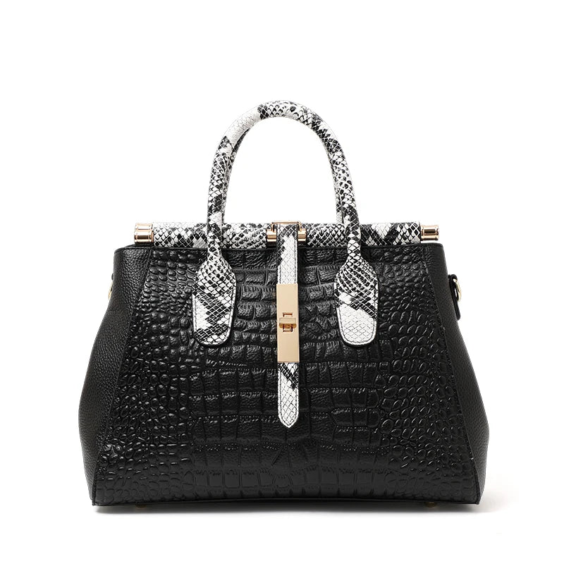 Sac à Main Femme Motif Crocodile – Grand Sac Élégant Imitation Cuir Luxe | Poignées Contrastées Mode Chic