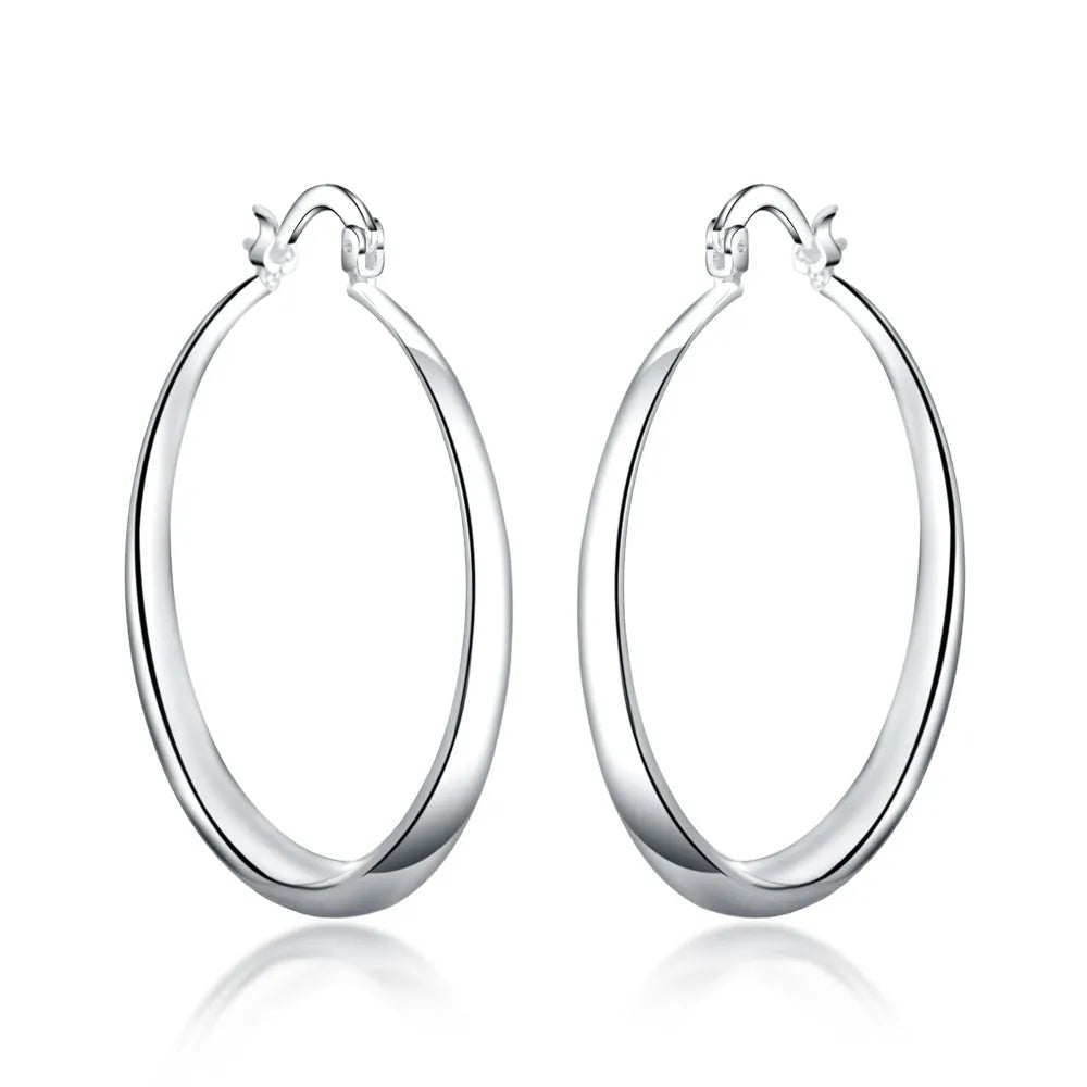 Boucles d’Oreilles Créoles en Argent 925 – Design Rond Lisse 40 mm | Élégance Classique & Intemporelle pour Femme