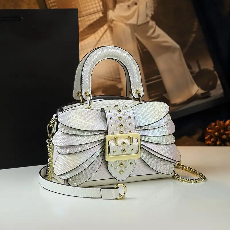 Sac à Main Femme Luxe Perles & Rivets – Modèle Élégant à Poignée Rigide | Style Glamour et Original Haut de Gamme