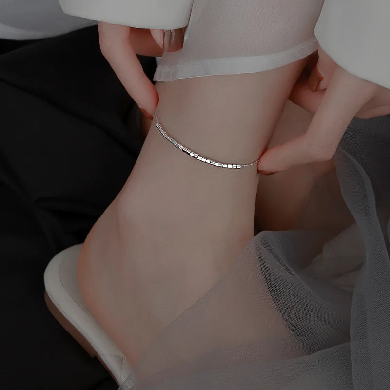 Bracelet de Cheville Femme en Argent 925 – Chaîne Éclatante avec Cristaux Zirconium | Bijou Élégant et Raffiné pour l’Été