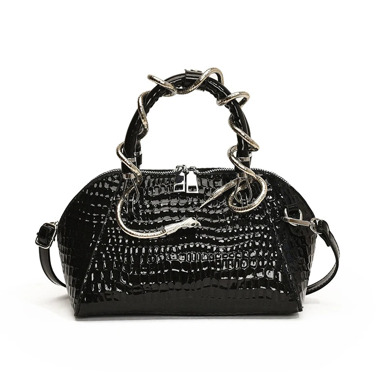 Sac à Main Femme Motif Crocodile – Modèle Luxe à Poignée Rigide | Détails Dorés Élégants Style Moderne Chic