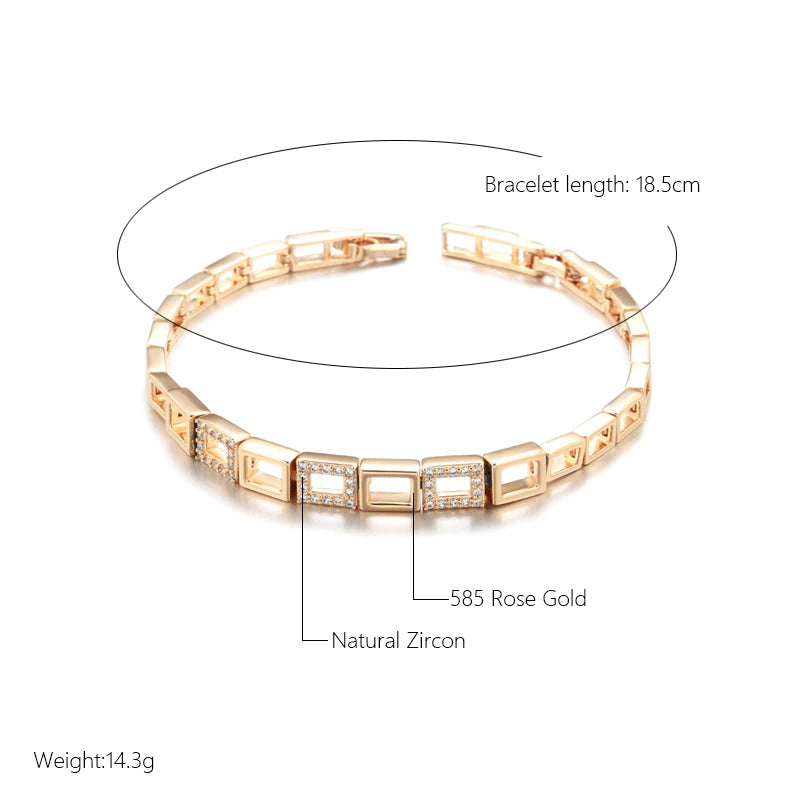 Bracelet à Maillons Carrés Plaqué Or Rose – Zircons Éclatants | Bijou de Luxe Féminin Élégant et Intemporel