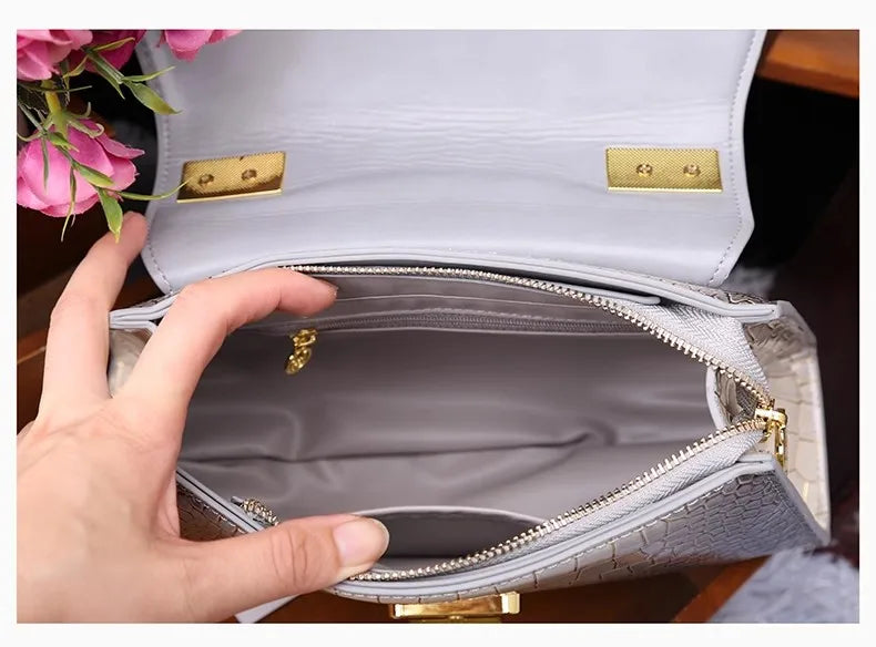 Sac à Main Femme en Cuir Véritable – Motif Crocodile Chic | Sac Bandoulière Élégant & Compact, Style Luxe 2024