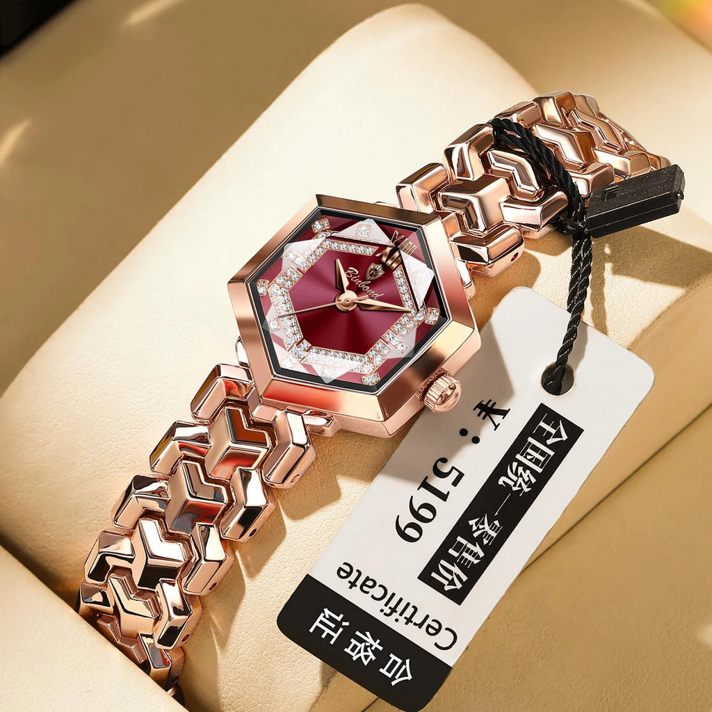 Montre Femme UTHAI CQ0435 – Design Hexagonal Élégant, Verre Stéréoscopique, Étanche & Luxueuse