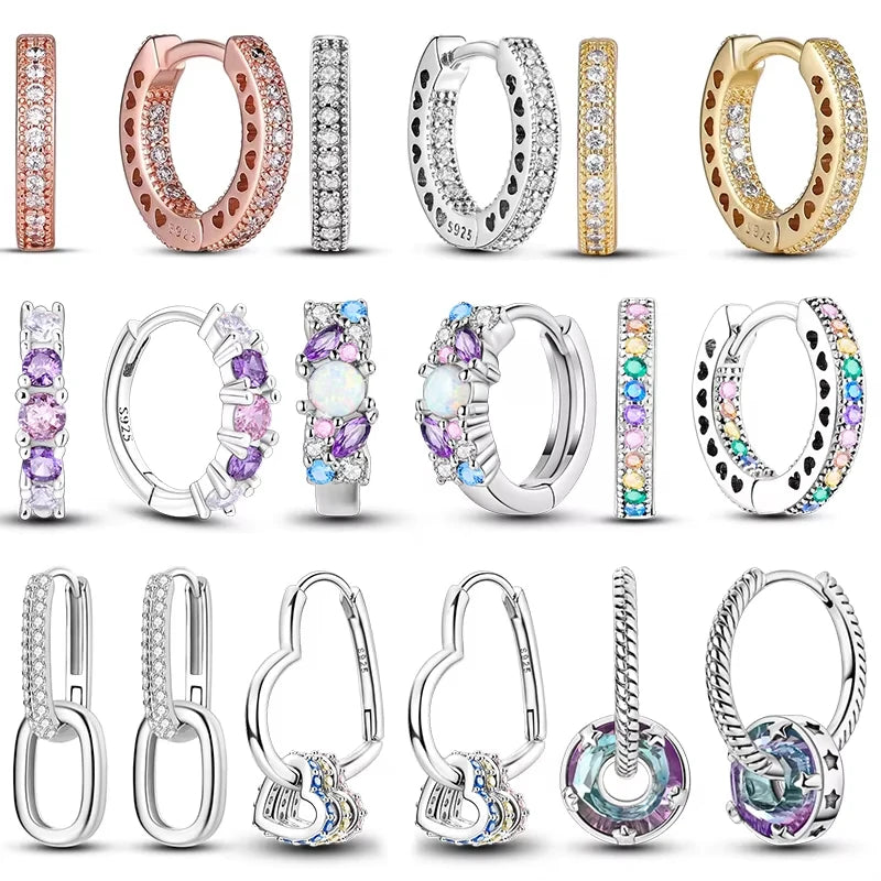 Boucles d’Oreilles Créoles Scintillantes en Argent 925 – Zircons Multicolores & Design Élégant | Bijou Hypoallergénique de Luxe pour Femme