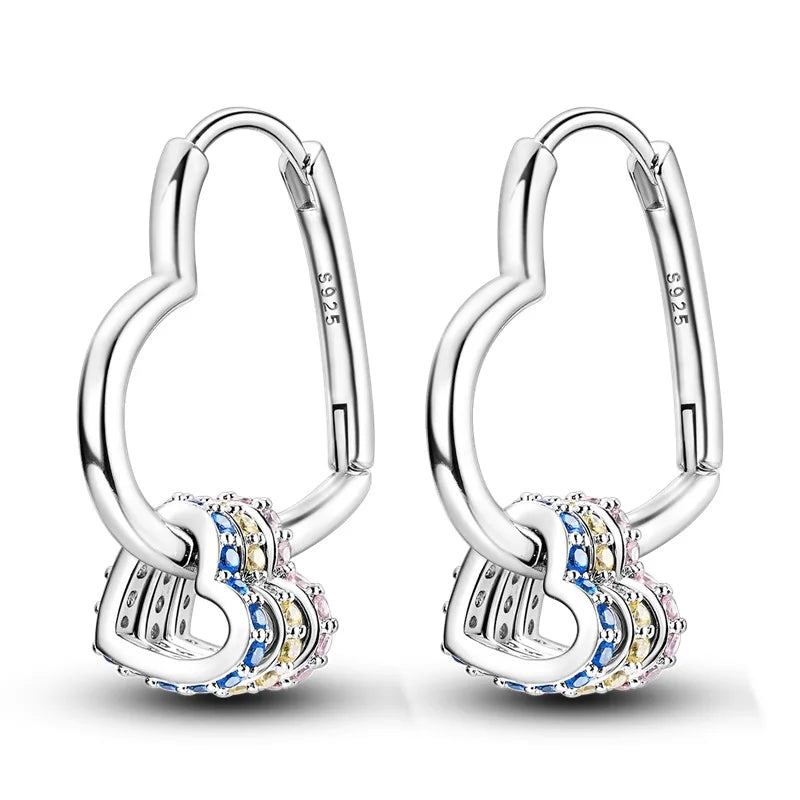 Boucles d’Oreilles Créoles Scintillantes en Argent 925 – Zircons Multicolores & Design Élégant | Bijou Hypoallergénique de Luxe pour Femme