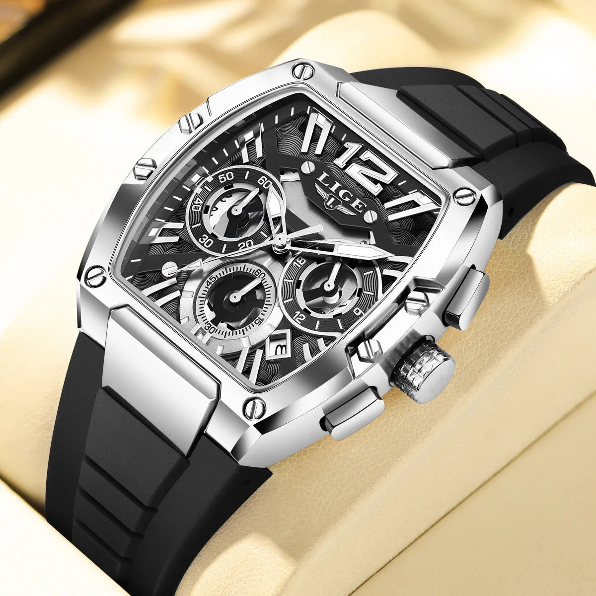 Montre Homme “LIGE Chrono Sport” — Design Carré, Chronographe Lumineux & Style Élégance Urbaine