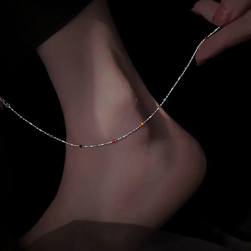 Bracelet de Cheville Femme en Argent 925 – Chaîne Éclatante avec Cristaux Zirconium | Bijou Élégant et Raffiné pour l’Été