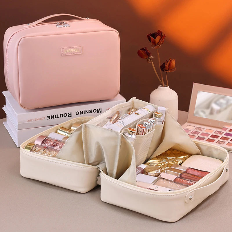 Trousse de Maquillage Femme Grande Capacité – Pochette de Voyage Multifonction en Cuir PU | Rangement Cosmétique Élégant et Pratique