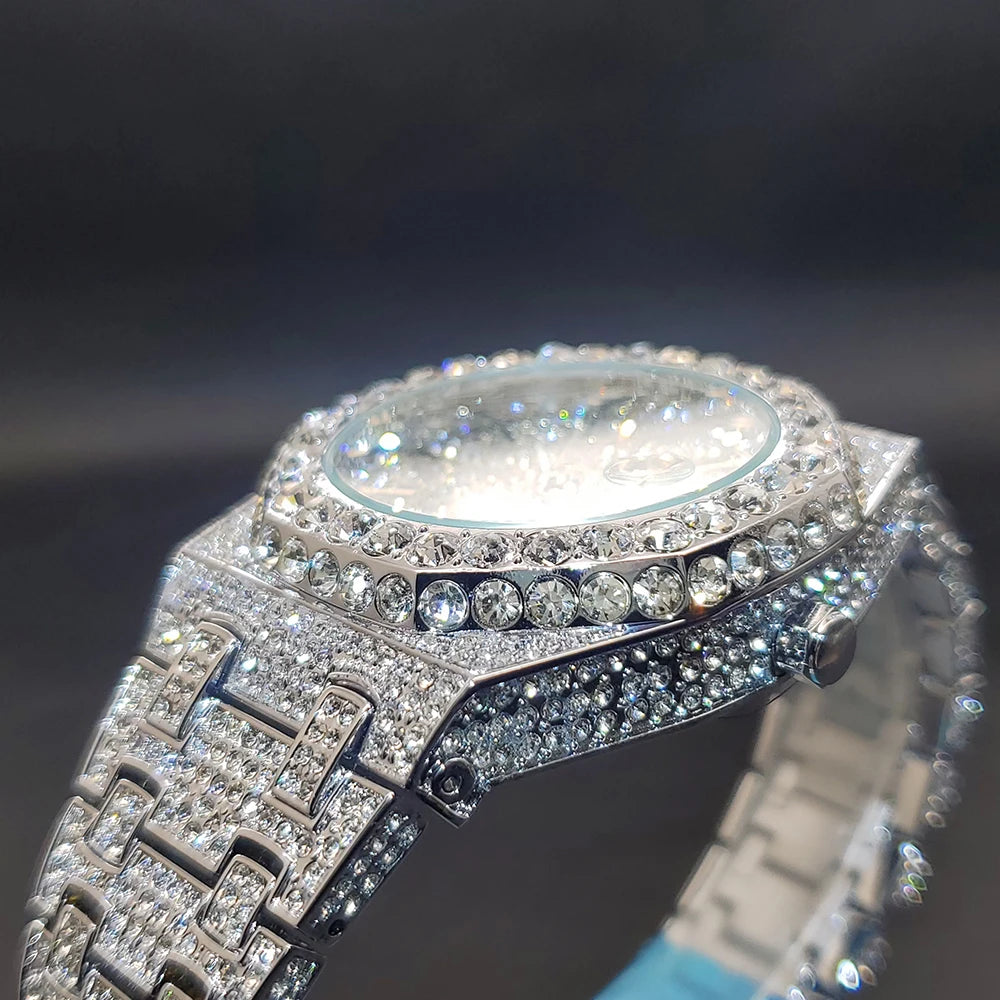 Montre Homme Octogonale Luxe – Éclat Diamant & Design Moderne