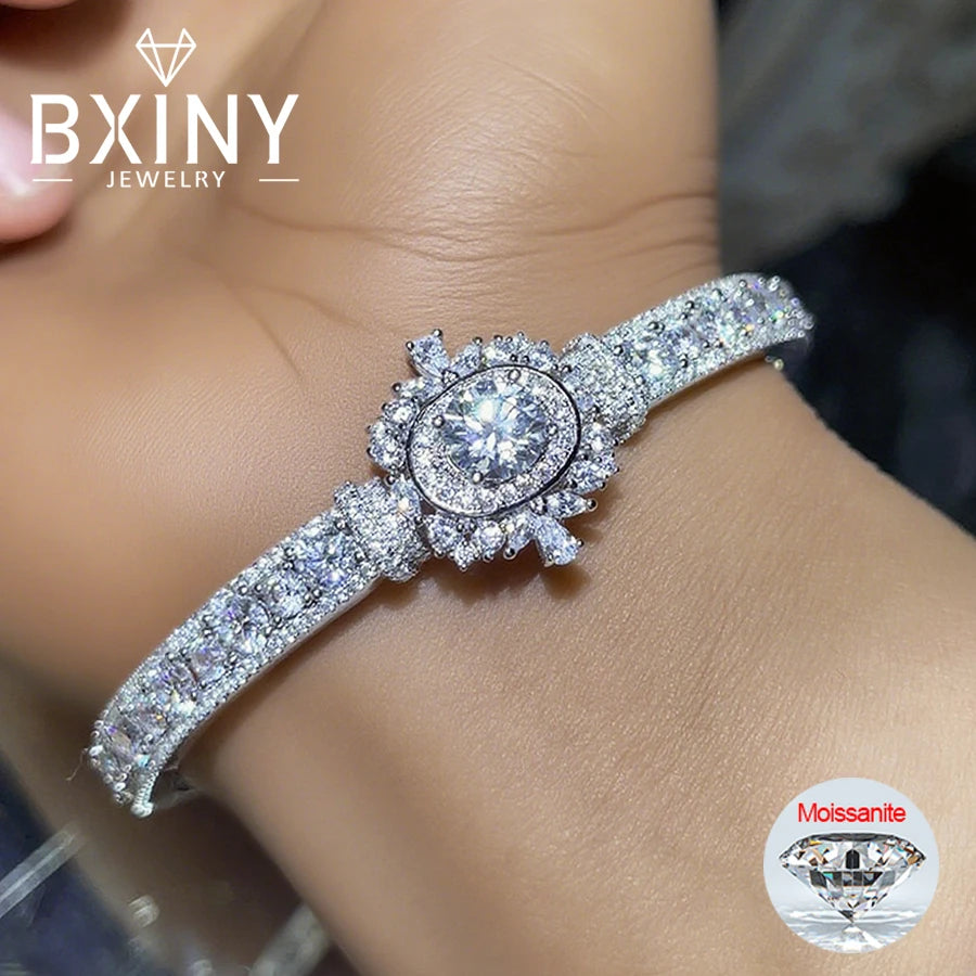Bracelet Femme Luxe Argent 925 – Moissanite & Diamants de Laboratoire | Bijou Élégant et Brillant pour Mariage ou Soirée