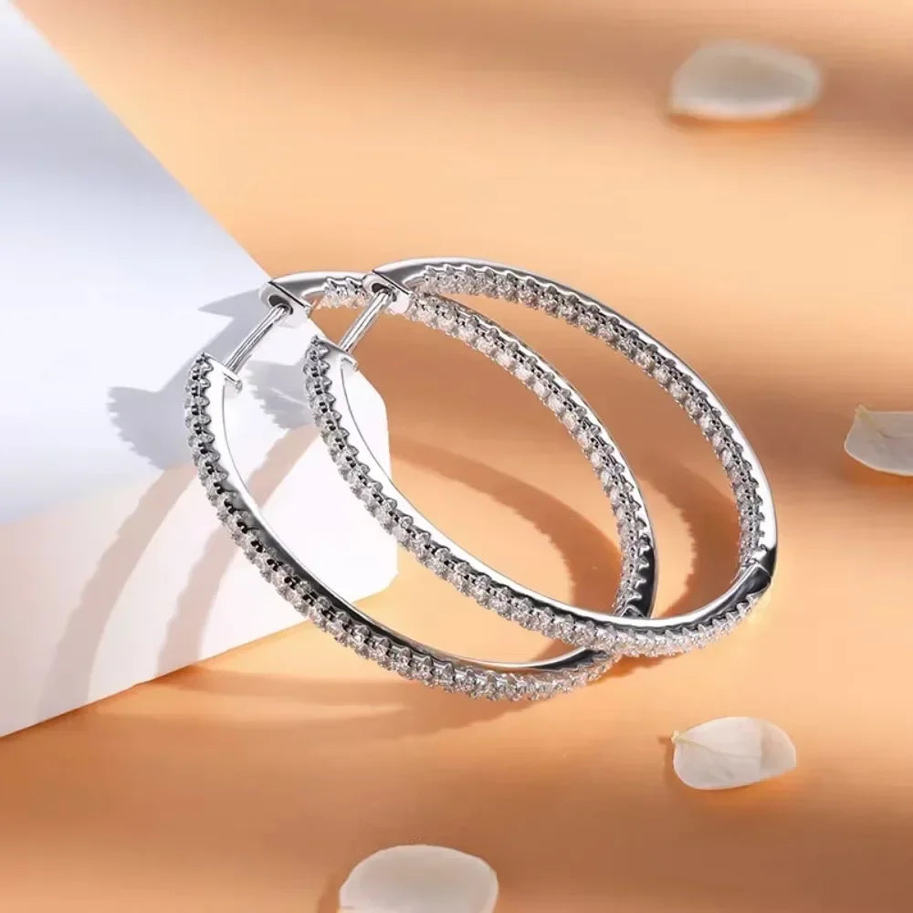 Créoles de Luxe en Argent 925 & Or Blanc 18K – Boucles d’Oreilles Moissanite Étincelantes | Élégance Intemporelle et Raffinement Féminin