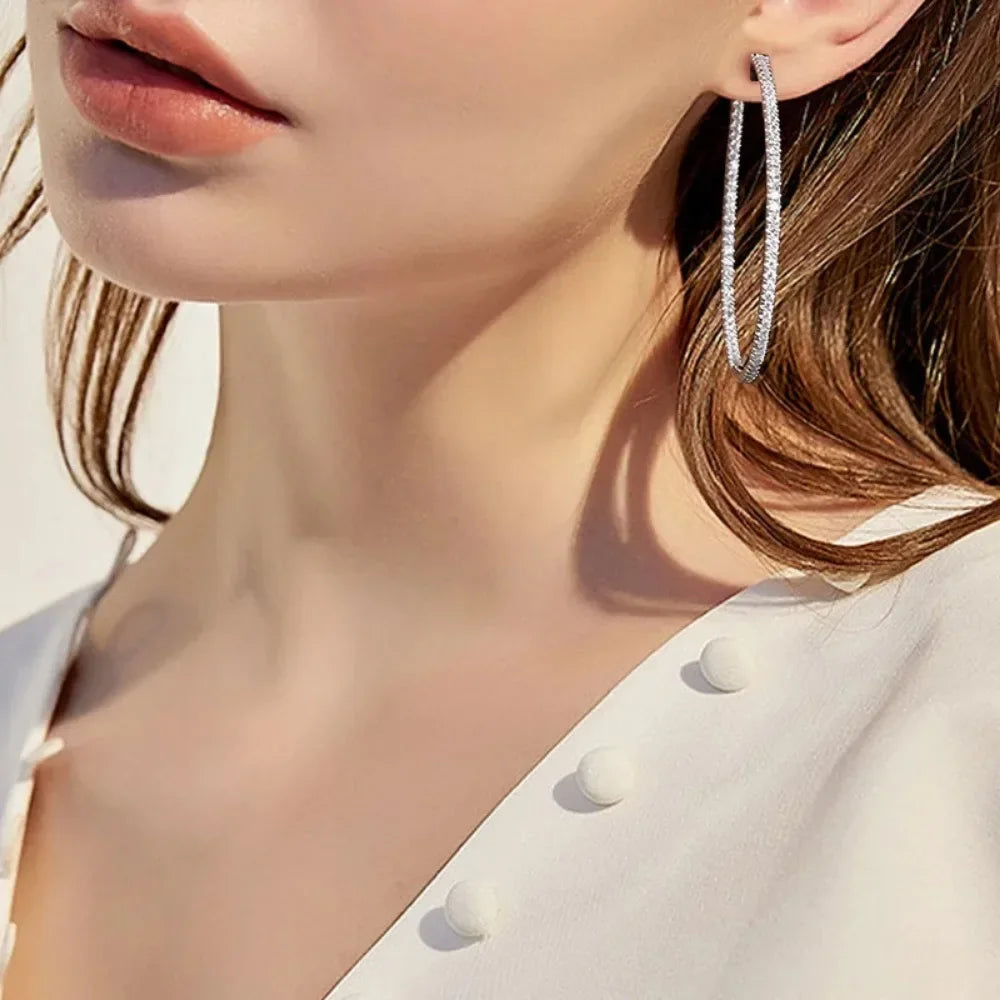 Créoles de Luxe en Argent 925 & Or Blanc 18K – Boucles d’Oreilles Moissanite Étincelantes | Élégance Intemporelle et Raffinement Féminin