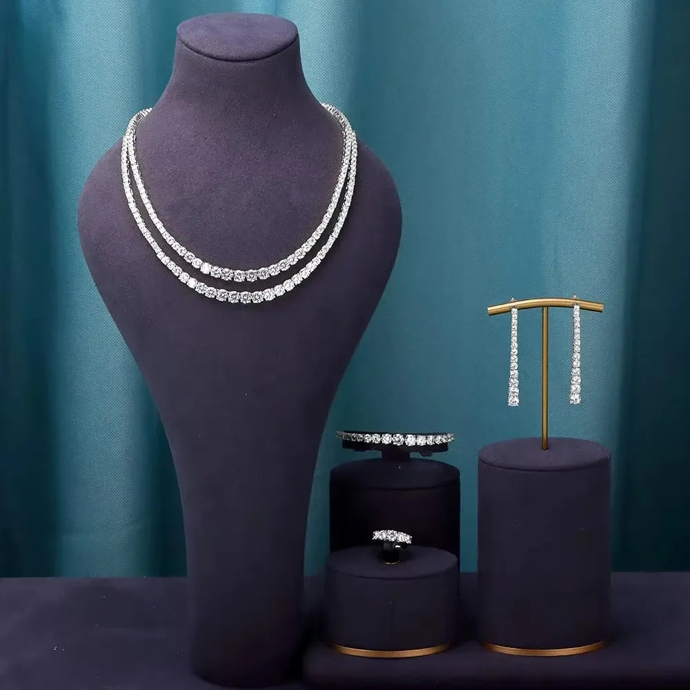 Parure de Bijoux Femme 4 Pièces – Collier, Bracelet, Boucles d’Oreilles & Bague en Zircon Cubique | Élégance de Luxe pour Mariage ou Soirée