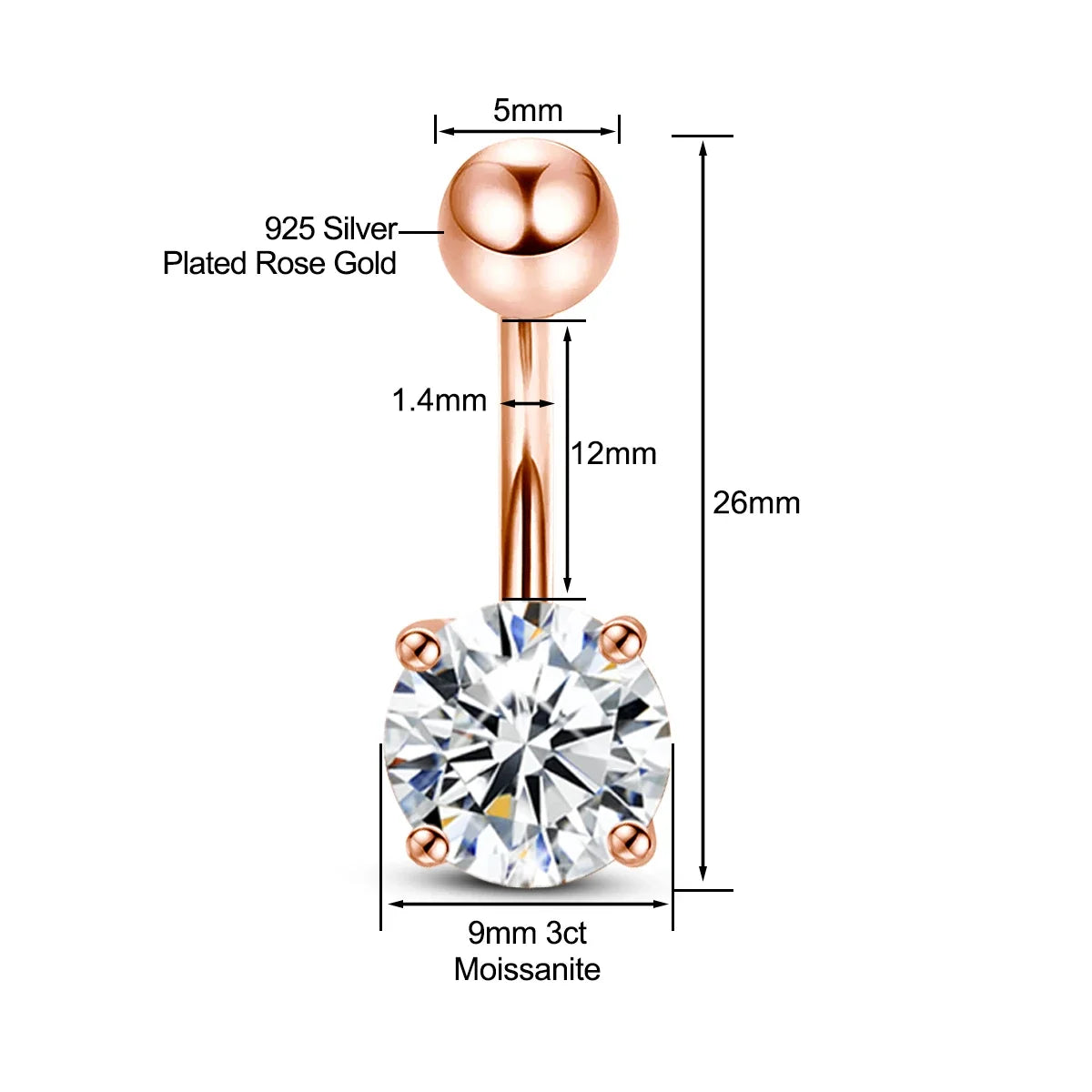 Piercing de Nombril en Argent 925 avec Pierre Moissanite – Élégance & Brillance de Luxe