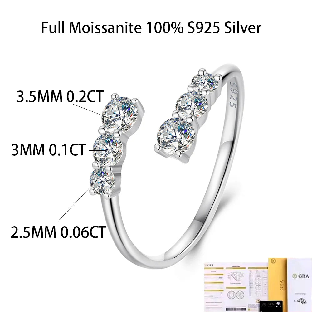 Bague Ouverte en Argent 925 avec Pierre Moissanite – Design Raffiné & Ajustable | Élégance et Éclat Intemporel pour Femme