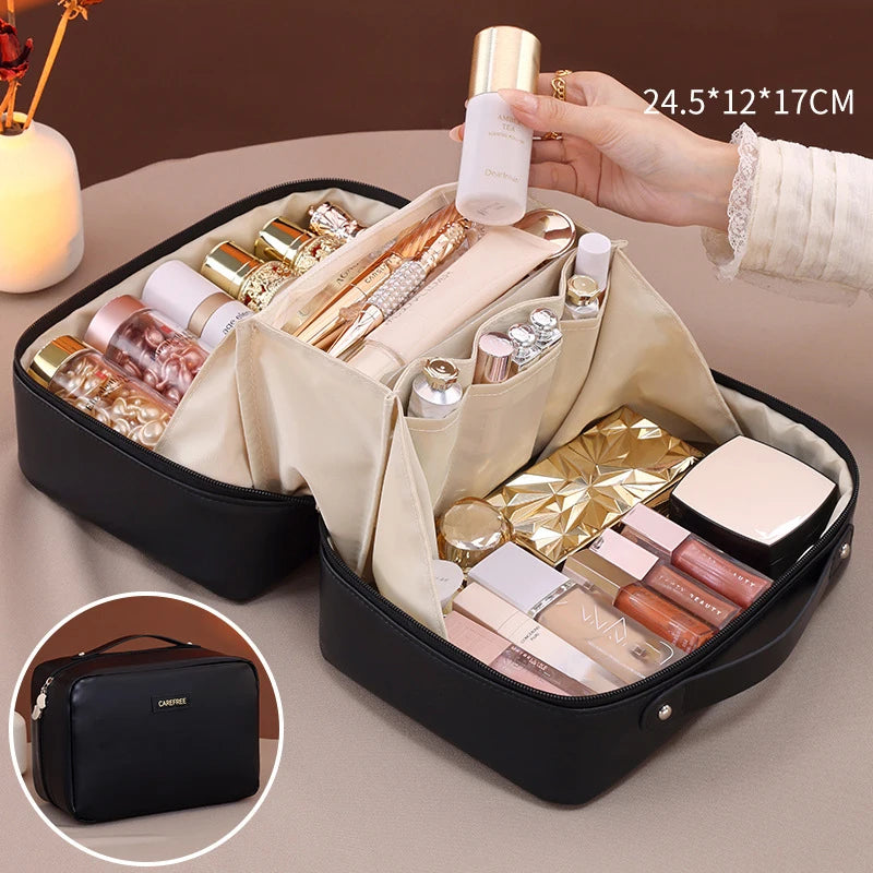 Trousse de Maquillage Femme Grande Capacité – Pochette de Voyage Multifonction en Cuir PU | Rangement Cosmétique Élégant et Pratique