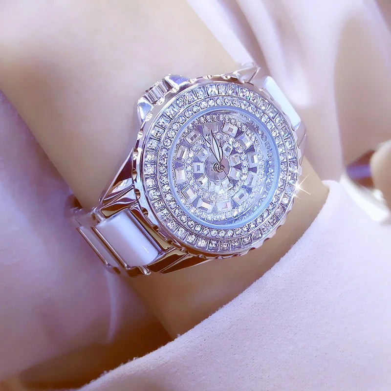 Montre Femme Luxe Dorée – BS Bee Sister | Cadran & Bracelet Ornés de Cristaux Étincelants | Élégance et Brillanc