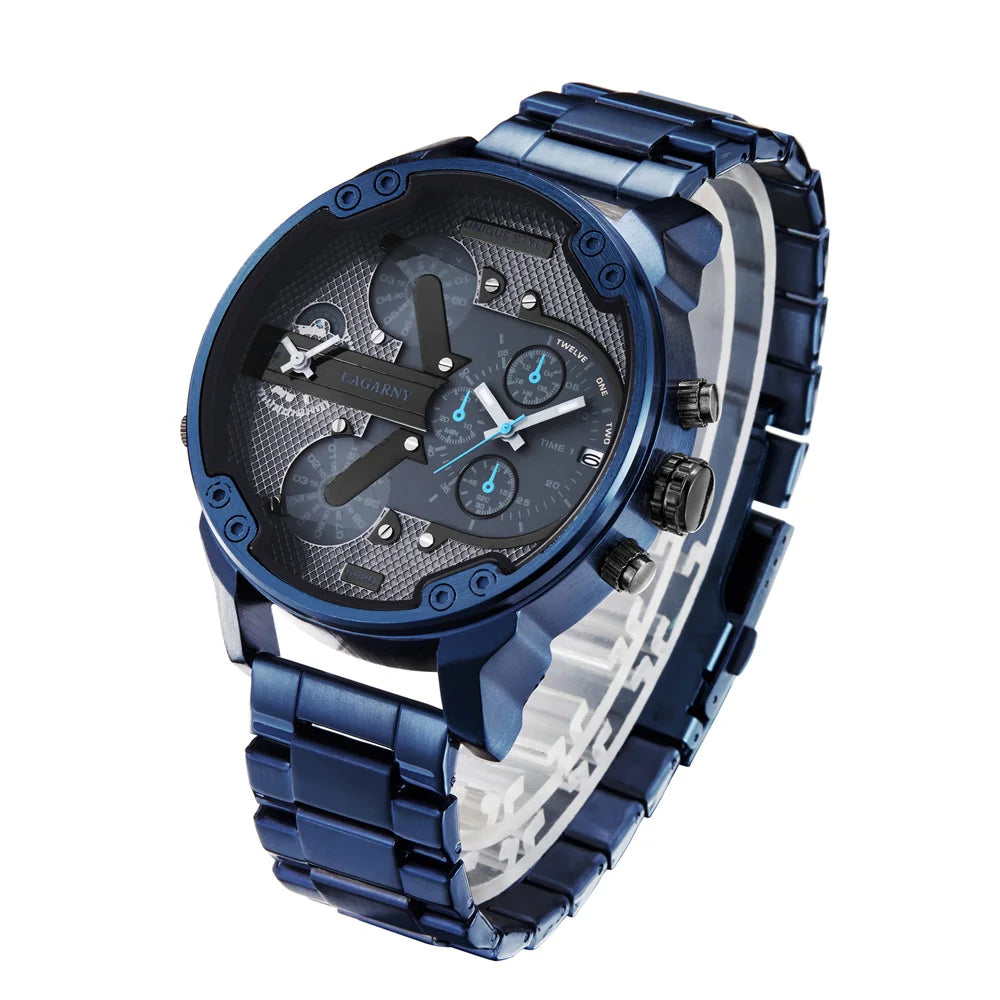 Montre Homme DualTime “Red Steel” – Chronographe Sport & Design Acier de Luxe